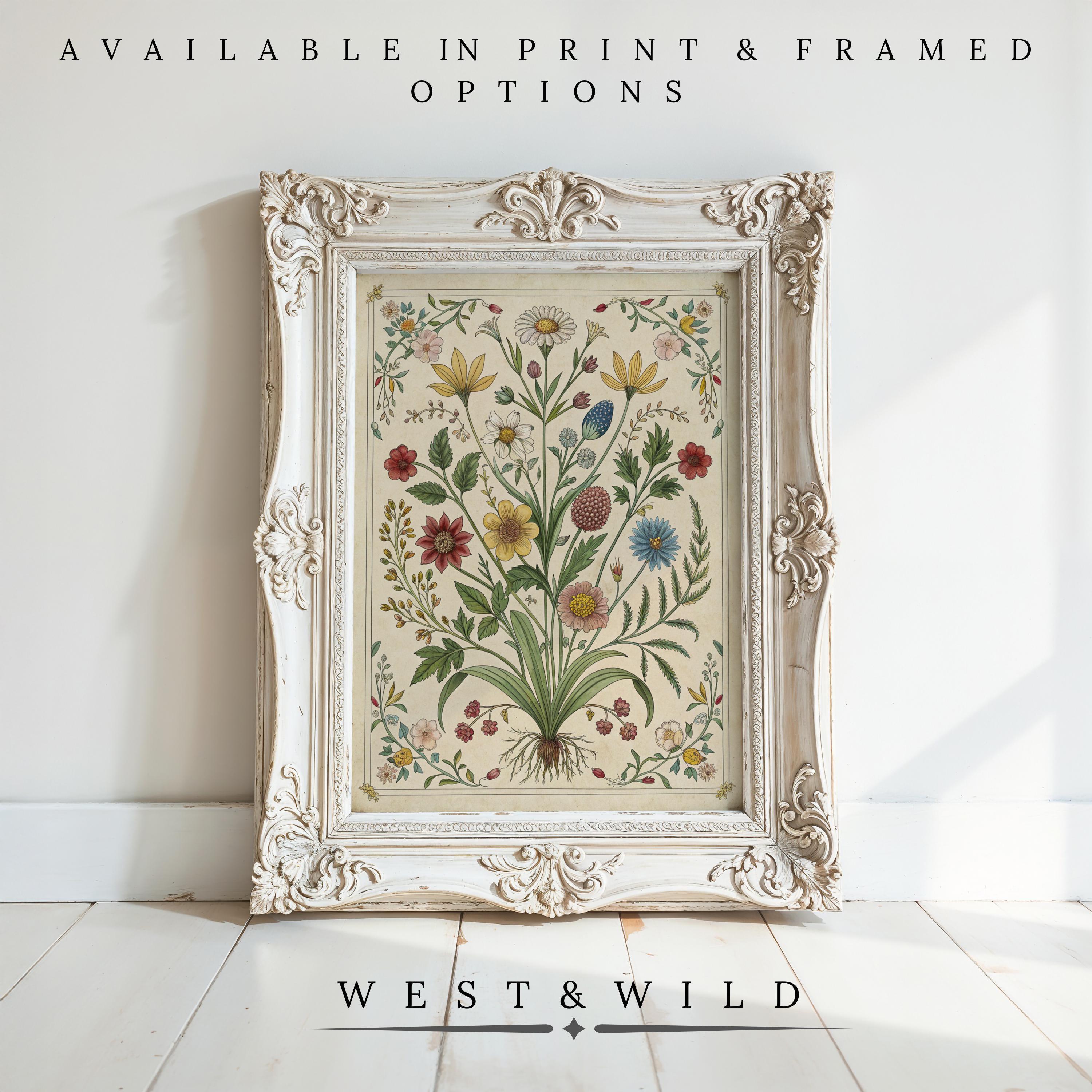 The Vintage Floral Wall Art – Botanical Wall Prints features colorful wildflowers and is offered as both a print and framed floral painting. Enjoy archival quality with every piece in the West & Wild Art collection.