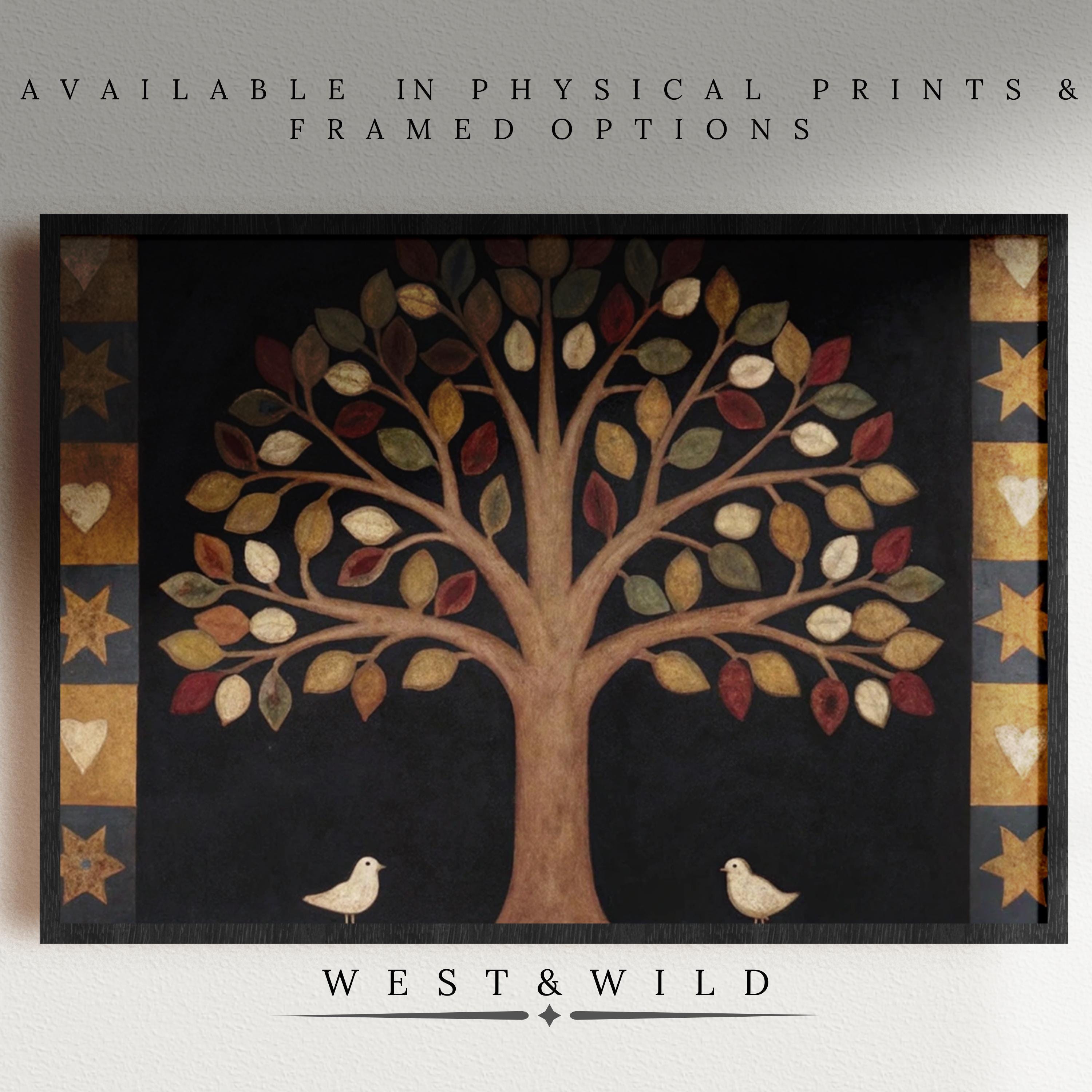 Tree of Life Art Print – Vintage Folk Art Print with Whimsical Tree Artwork & Rustic Wall Decor - Vintage Art Prints & Framed Art