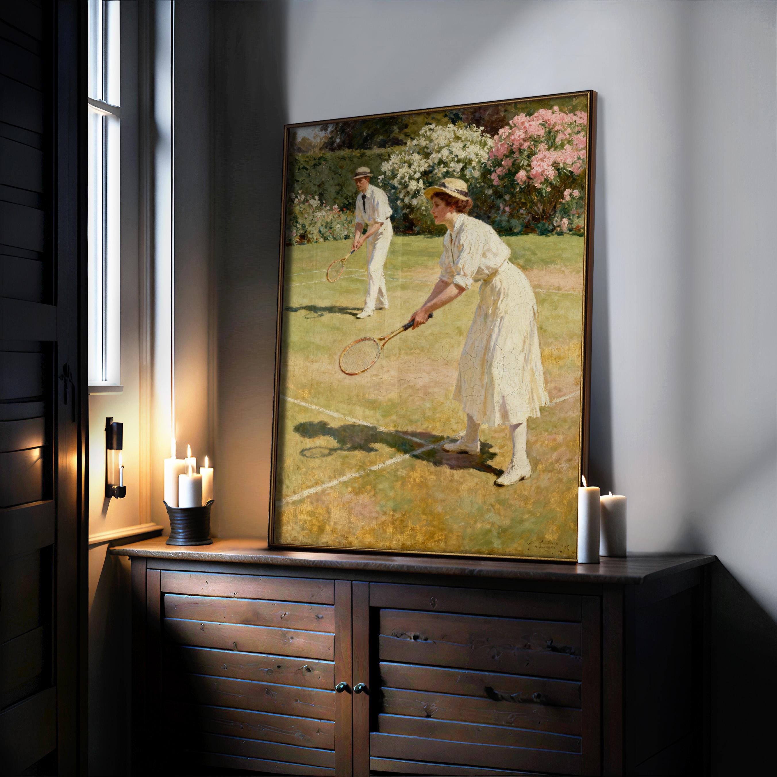 a woman playing tennis, holding a tennis racket and standing on a tennis court.