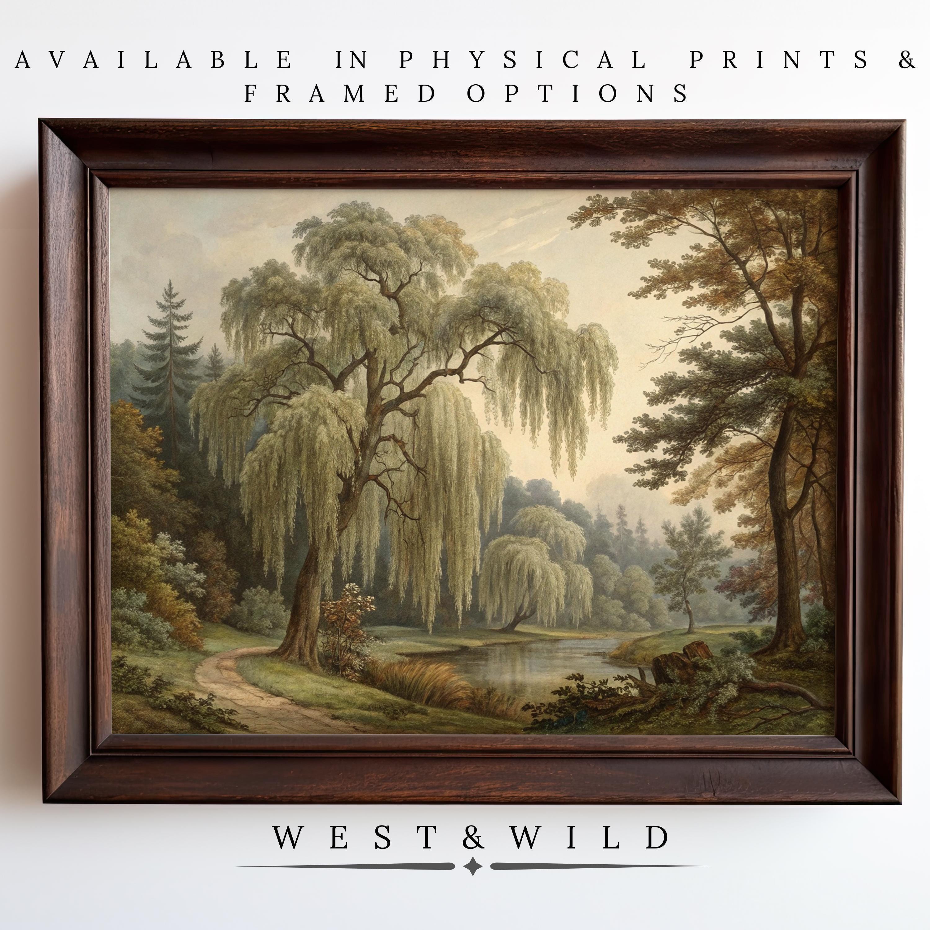 Add nature’s serenity to your space with the Willow Tree Wall Art - Weeping Willow Painting, a vintage landscape art print featuring trees and a tranquil river—ideal farmhouse wall decor or framed art.
