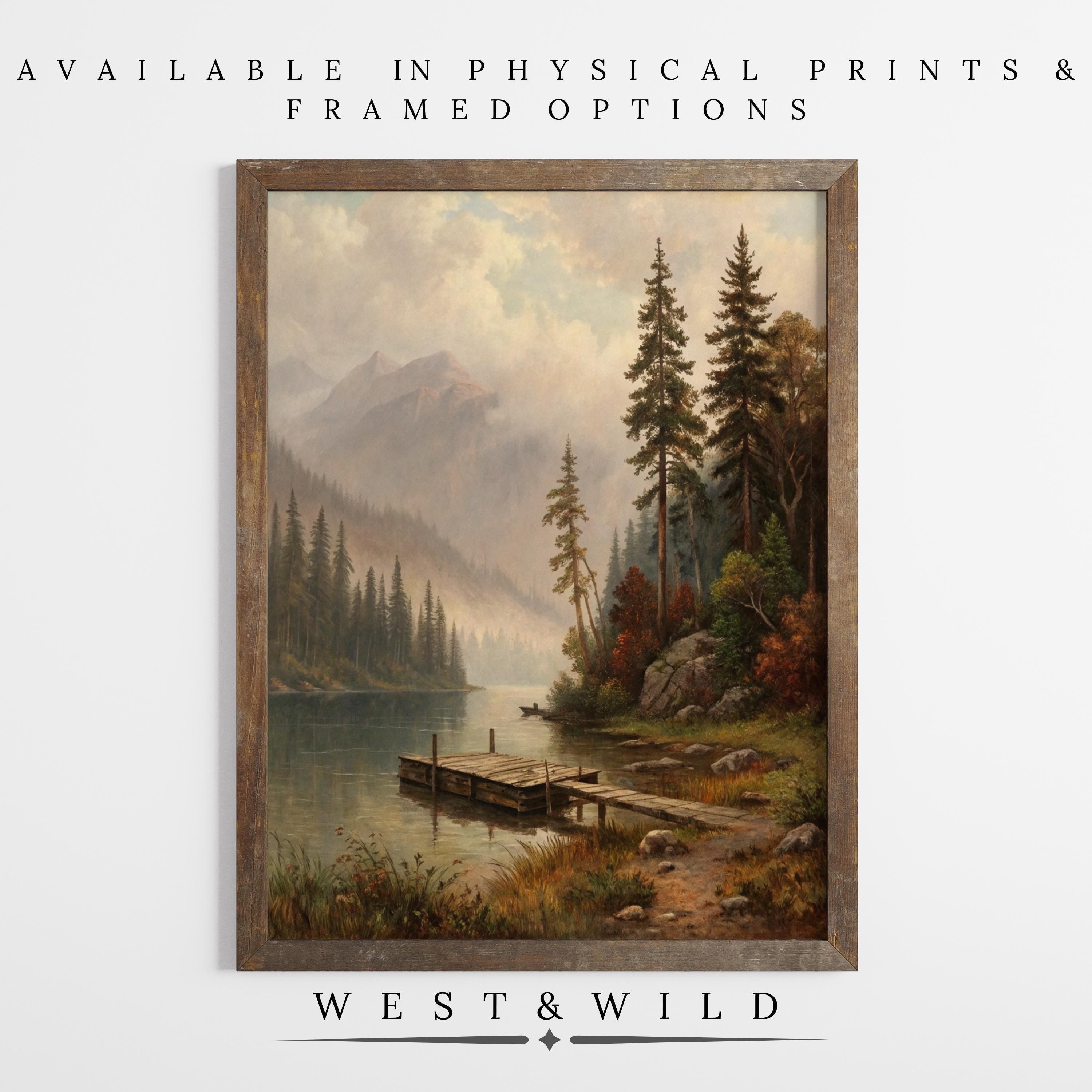 Mountain Landscape Art | Autumn Mountain Prints & Vintage Forest Oil Painting - Vintage Art Prints & Framed Art