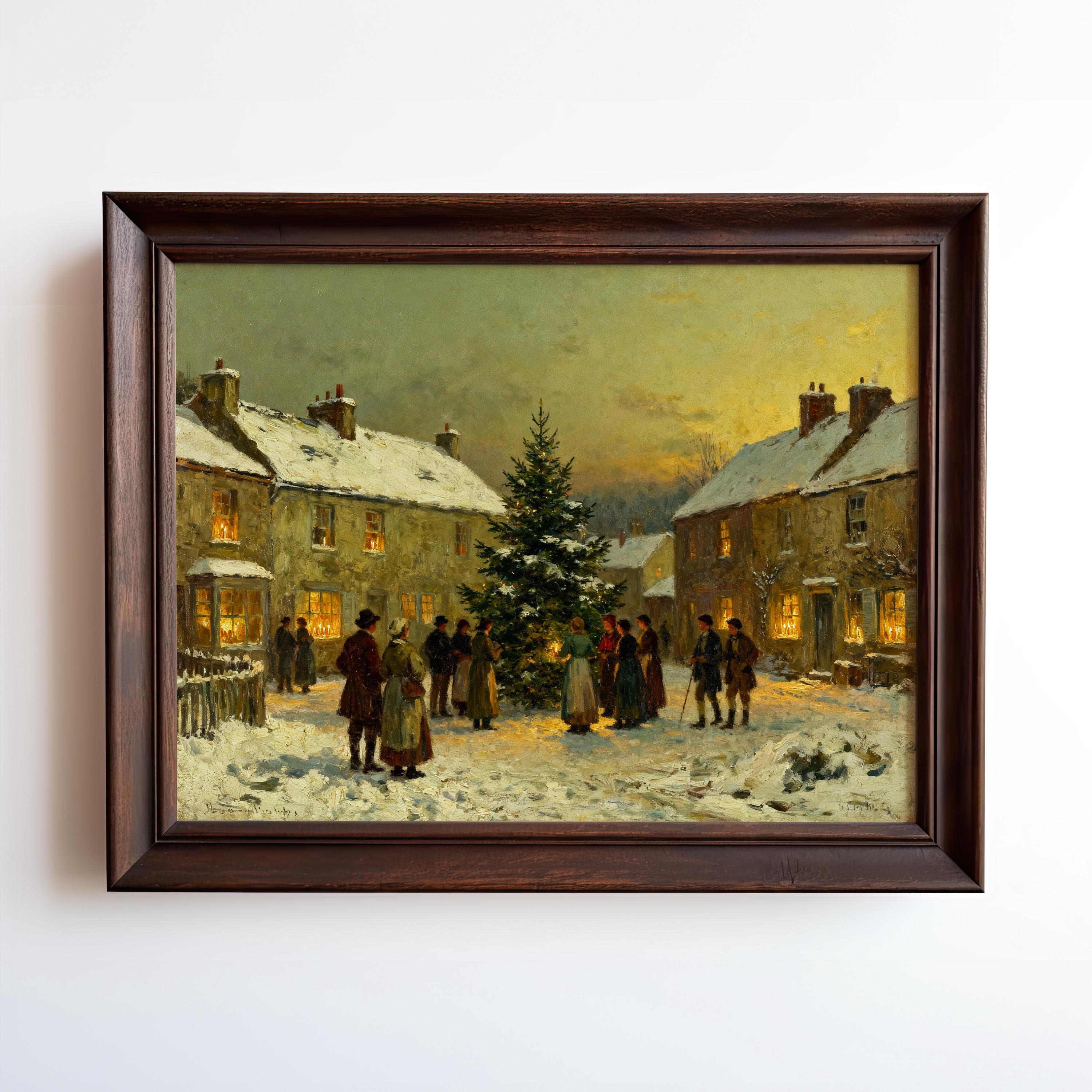Bring festive charm to your space with the Village Christmas Tree Art – Classic Holiday Winter Scene Wall Art, available framed or unframed. This vintage print features a snowy village and cheerful gathering for the holidays.