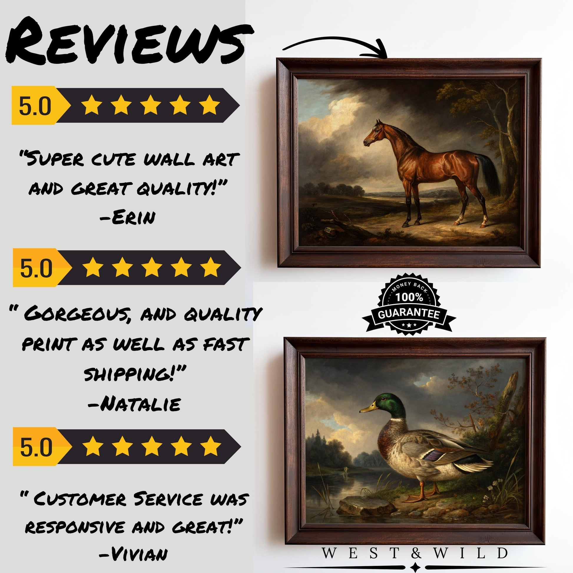 The Mississippi River Steamship Painting – Vintage Lithograph Art by Currier and Ives is shown with three 5-star reviews commending the print’s vintage quality, fast shipping, and excellent customer service.